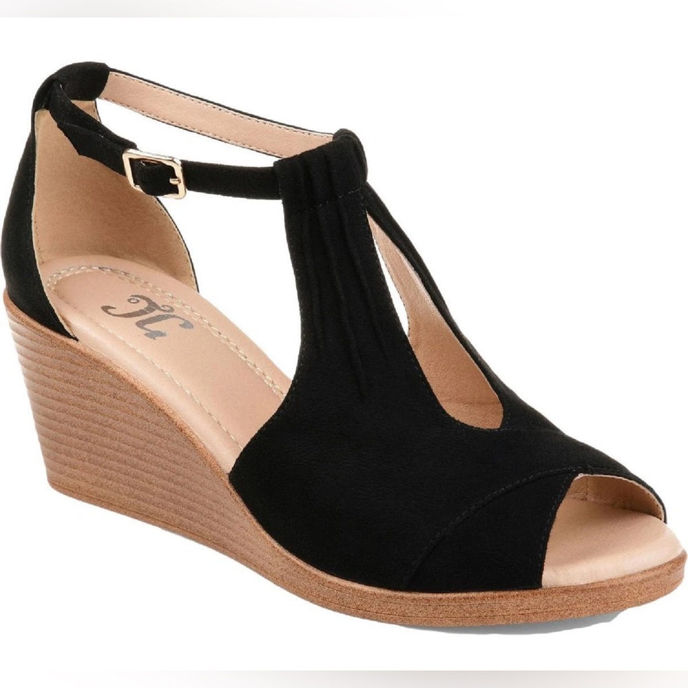 Journee Collection Womens Kedzie Black Wedges Shoes 7 Medium (B,M) BHFO new